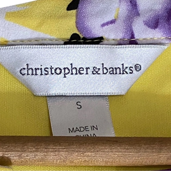 CHRISTOPHER & BANKS Dress Yellow Violet Floral Short Sleeve Knee Length Sz Small - Picture 12 of 15